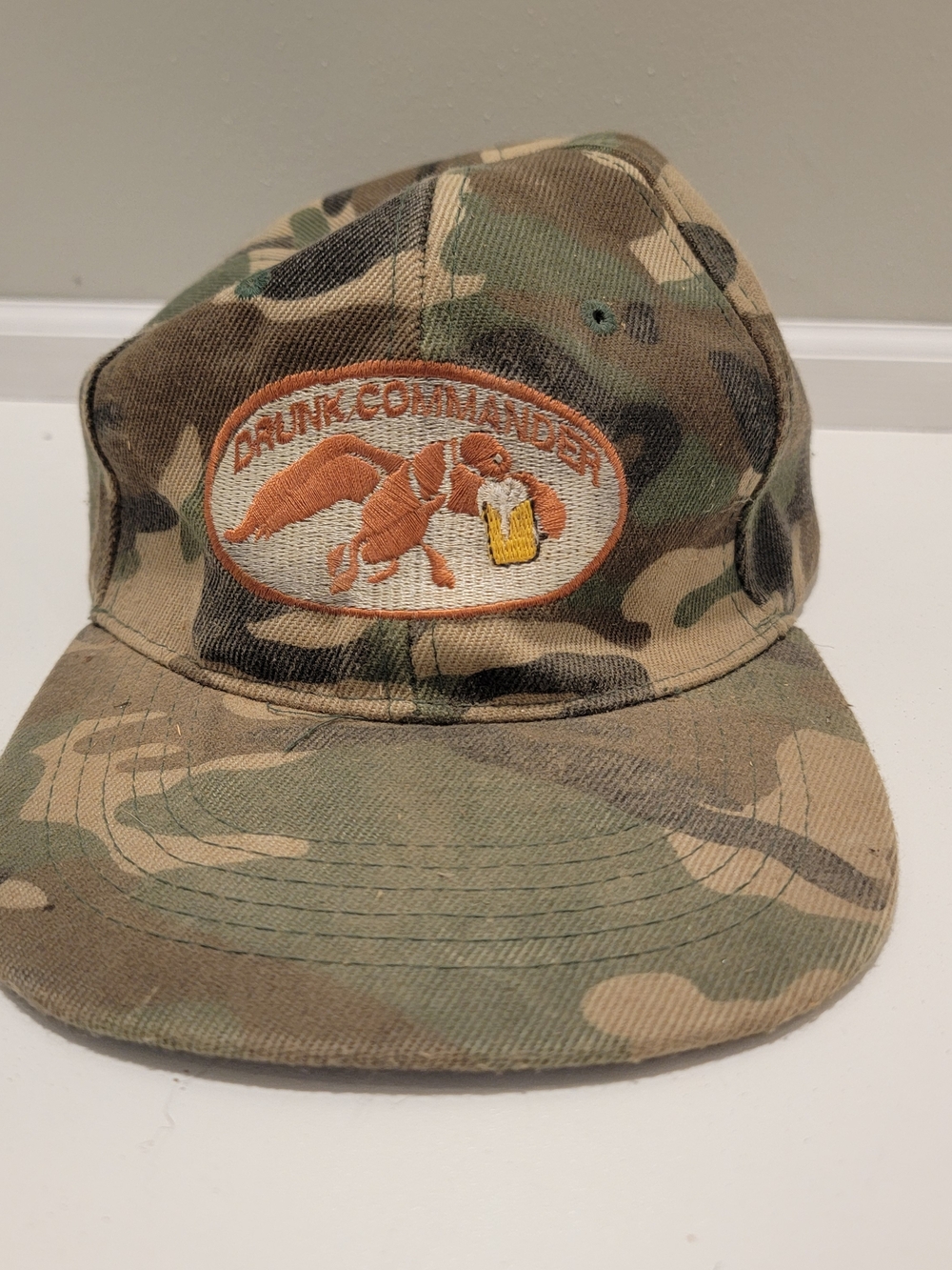 Camo 'Drunk Commander' Patch Baseball Hat Vtg